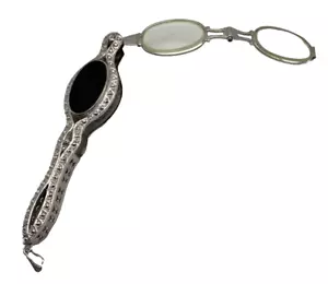 Art Deco SilverGerman Folding Eyeglasses Lorgnette 835 Silver, Marcasite, Onyx - Picture 1 of 13