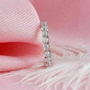 14K White Gold Plated 1Ct Round Lab-Creatd Diamond Eternity Wedding Band Ring - Picture 1 of 7