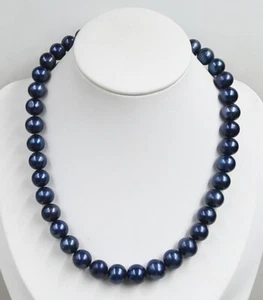 Genuine 11-12 mm blue Fresheater Pearl Pearl Necklace 18" - Picture 1 of 3