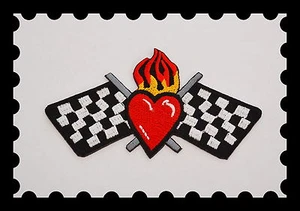 Parche, bandera de carreras, corazón, plancha, parche, insignia, V8, rockabilly - Imagen 1 de 1