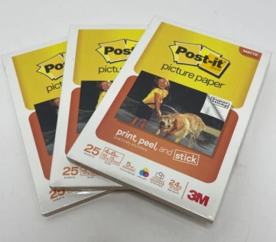 POST-IT Print Peel & Stick 4x6 Matte Picture Paper 75 Sheets Total-NEW - Image 1 of 3
