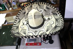 Vintage Pigalle XXXXX 24" White & Black Sombrero (made in Mexico) - Picture 1 of 11