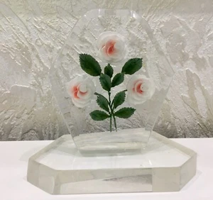 Vintage Table Card, Made of Plexiglass flowers, Rose USSR Handmade Souvenir ITK - Picture 1 of 24