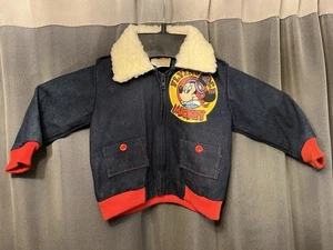 Vintage Mickey Mouse Flying Ace Disney Kids Denim Flight Jacket 12 Months - Picture 1 of 6