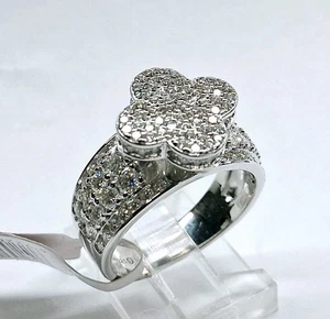 925 Sterling Silber. Pave Moissanit Kleeblatt Ring Größe 8. Rhodiniert - Bild 1 von 3