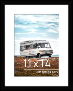 11x14 Picture Frame Black, Display Pictures 8x10 with Mat or 11x14 Without Mat - Picture 1 of 11