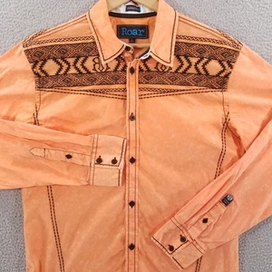 Camisa ROAR Signature Hombre Grande Naranja Azteca Oeste Suroeste Elastizada Bordada - Imagen 1 de 16