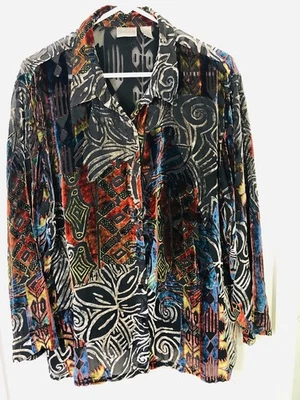 Camisa Blusa Chico's Mezcla Seda Terciopelo Burnout Art-to-Wear Talla 3 XL 14/16 Foto 1 de 4