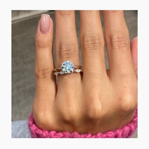 Diamond Ring Band Set Certified IGI F VS1 4.8Ct Round Lab created 14K Rose Gold - Picture 1 of 10