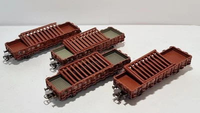 Roco H0 4 Piece Flat Car Stake Car Rr20 with Stakes 3x DB + 1x DR Freight Car - Image 1 of 4