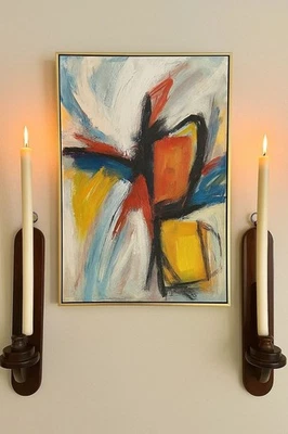 Set of 2 Rustic Dark Stained Wood Candle Sconce Brass Hook Farmhouse Chorehand - Image 1 of 4