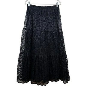 Vintage Sunny Sport Lace Maxi Skirt Black 10 Tiered Dark Fairy Whimsigoth Grunge - Picture 1 of 9