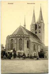 AK STENDAL /Altmark Marienkirche, Straße, Schubkarre um 1908 - Picture 1 of 1