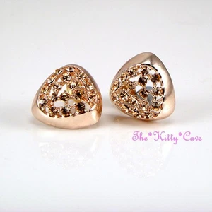 Rose Gold Plated Geometric Triangular Huggie Stud Earrings w/ Swarovski Crystals - Picture 1 of 3