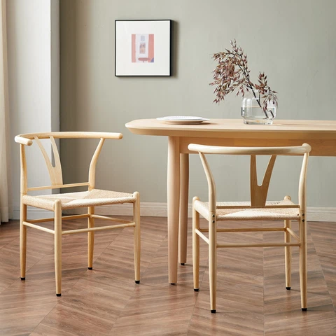 LY Springwood Wishbone Chair 2 Pack, Metal Base with Light Natural Color Finish Cover