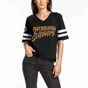 Junk Food Womens Pittsburgh Steelers Half-Sleeve V-Neck Shirt NWT XXS, XS, S, M - Picture 1 of 7
