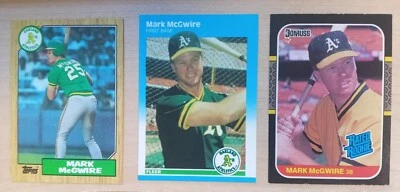 MARK MCGWIRE 3 TARJETAS RC DIFERENTES 1987 TOPPS FLEER DONRUSS NOVATO OAKLAND A's Foto 1 de 2