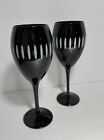 Pair of Pier 1 Black & White Mid Century Water Wine Glasses Goblets 8-3/8” Tall