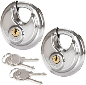 2Pcs Discus Lock Stainless Steel Round Padlock Heavy Duty Rustproof Disc Padlock - Picture 1 of 7