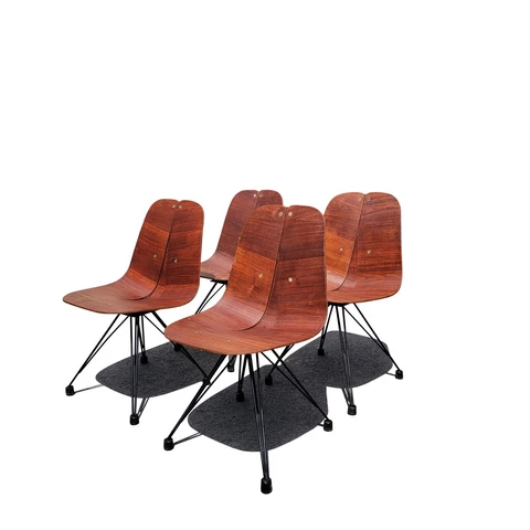A set of 4 mid-century modern / industrial plywood dining chairs by Steelcraft Cover
