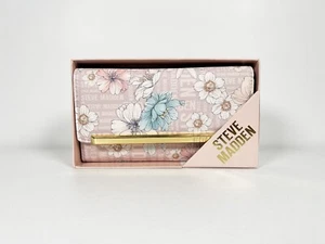 Steve Madden Rouge Blumen Multi Logo Bar dreifach faltbare Geldbörse Kalbsleder | Neu mit Etikett authentisch - Bild 1 von 16