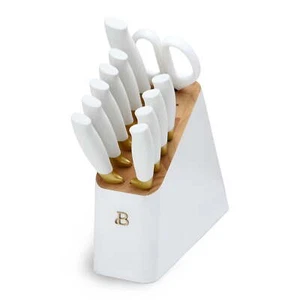 Hermoso Juego de Bloques de Cuchillos de Acero Inoxidable de 12 Piezas, Manijas de Agarre Suave Blanco - Imagen 1 de 7