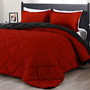 Queen Comforter Set - Red and Black Queen Comforter - Soft Bedding Sets for All - Picture 1 of 6