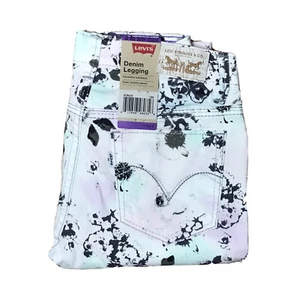 Levis Pants Girl 10 Regular White Floral Denim Leggings Stretch Adjustable Waist - Picture 1 of 10
