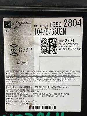 2014 Cadillac ELR Satellite Radio Receiver Control Module Gm Xm Oem 13592804 14 - Image 1 of 4