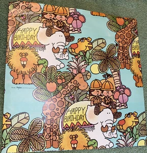 Vtg “Happy Birthday” Jungle Animal Scene Gift Wrap Paper Piece 30” X 20” - Picture 1 of 3