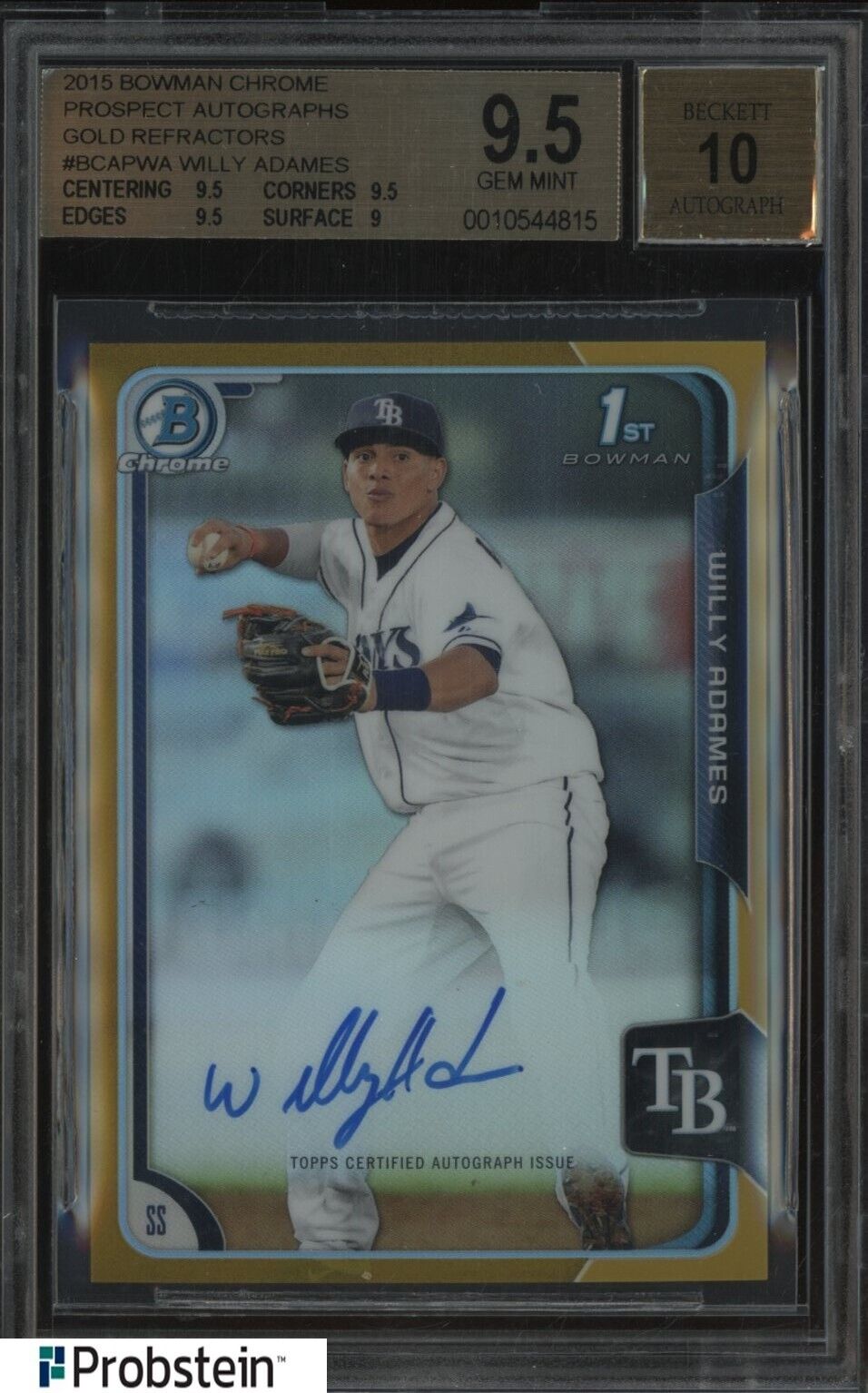 2015 Bowman Chrome Gold Refractor Willy Adames RC Rookie /50 BGS 9.5 w/ 10 AUTO