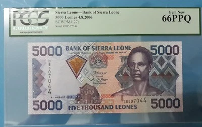 2006 Sierra Leone 5000 Leones PCGS66 PPQ  <P-27c> GEM UNC  - Image 1 of 4