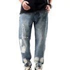 Mens Ripped Jeans Straight Casual Distressed Denim Pants Paint Splatted Trousers
