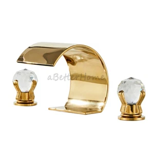 Bathroom Waterfall Wash Basin Faucet Three Hole Crystal Handle Sink Mixer Tap - Picture 1 of 10