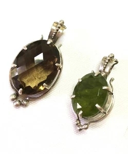 Natural Faceted Peridot or Smoky Quartz, Sterl. Silver Handmade Enhancer pendant - Picture 1 of 12
