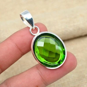 Oval Peridot Gemstone Handmade 925 Sterling Silver Jewelry Pendant Birthday Gift - Picture 1 of 5