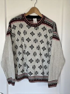 Hanna Andersson Sweater Mens Medium White Black Red Nordic Thick Combed Cotton - Image 1 of 4