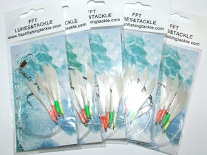 Mackerel Cod 5 Pack Daylight Feather Rig 4 Hook Size 4/0 Fishing Bass Lure Hokki