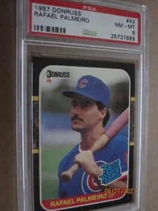 1987 DONRUSS BASEBALL CARD #43 CHICAGO CUBS RAFAEL PALMEIRO ROOKIE PSA 8 NM-MT - Picture 1 of 4