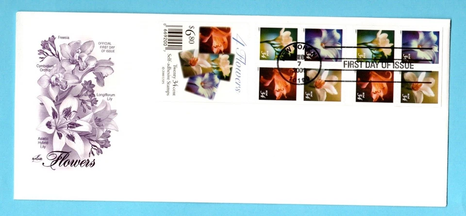 美国花卉 # 3487 - 90 完整小册子窗格 10 + 封面 / FDC - Artcraft — 第 1/1 张图片