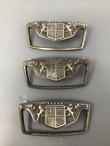Vintage Coat of Arms Nickel Plated 4.75 in. Brass Drawer Pull Ornate Cover