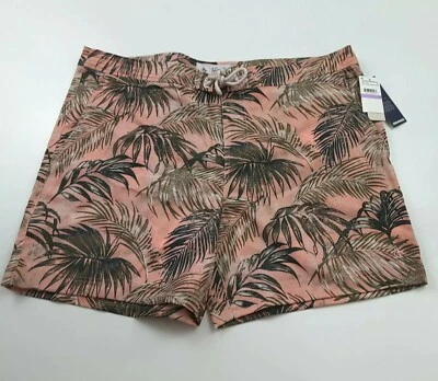 Original Penguin Tropical Leaf Swim Trunks Coral Almond Size 38 - Image 1 of 3