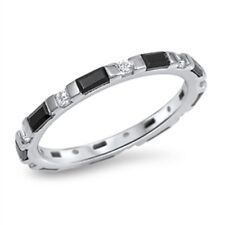 Sterling Silver Woman's Black CZ Eternity Ring Unique 925 Band Sizes 3-13 NEW