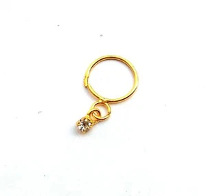 22K Gold Plated Indian Nath Wedding Nose Ring Mother's Gift Nose Ear Pin Jewelry - Picture 1 of 3