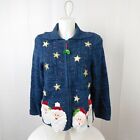 Carly St Claire Embellished Santa Full-Zip Ugly Christmas Sweater - Medium #7590