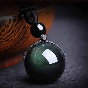 Rainbow Obsidian 16mm Bead Pendant Healing Luck Amulet Men Women Necklace Gift - Picture 1 of 3