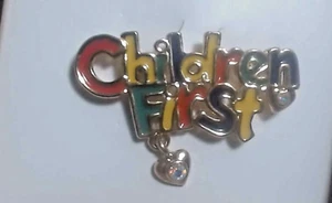 children First pin new old stock enamel with 2 gems in hanging hearts vintage - Picture 1 of 8