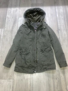 Aeropostale Distressed  Denim Green / Gray Full Zip w/Snaps Hooded Jacket-XS - Picture 1 of 3