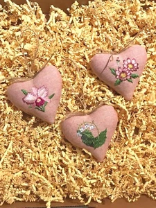 Embroidery Fabric Covered Hanging Love Hearts Decoration - Picture 1 of 3
