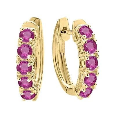 1.00 ct 14K Yellow Gold Plated Silver Pink Sapphire Huggies Hoop Earrings - Image 1 of 4